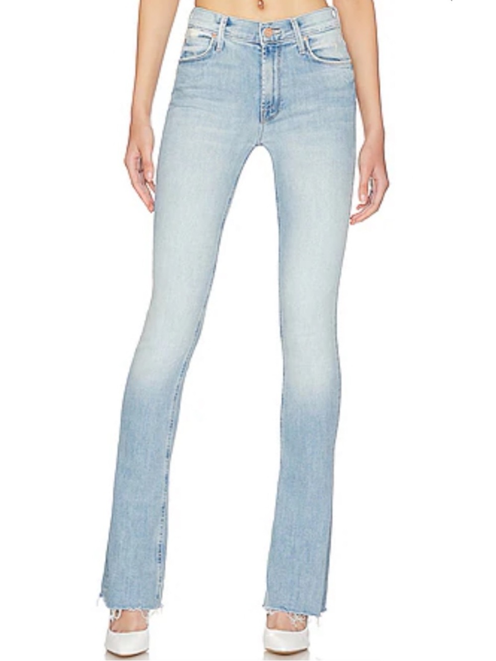 MOTHER Runaway Fray Skinny Flare Jeans in Crossroads, 28